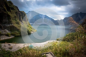 Beautiful volcanic lake in the crater