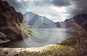 Beautiful volcanic lake in the crater