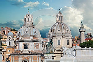 Beautiful vview of panorama Rome, Italy, skyline. Italian landmark against blue sky