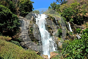 Beautiful Wachirathan waterfall scene in Doi Inthanon , Chiang Mai ,Thailand