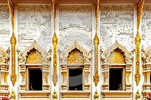 A beautiful wall of a big hall in Thai temple