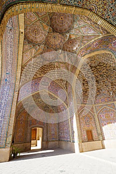 Beautiful Wall and ceiling of Nasir Al-Mulk Mosque in Shiraz, Ir