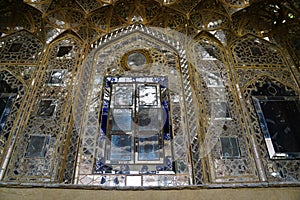 Beautiful wall of Chehel Sotoun Palace in Isfahan,Iran.