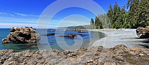Landscape Panorama of East Sombrio Beach at Juan de Fuca Marine Provincial Park, Vancouver Island, British Columbia photo