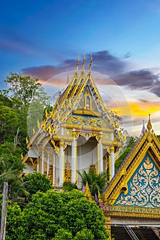 beautiful Wat Chalong Buddhist temples in Phuket Thailand. Decorated in beautiful ornate colours