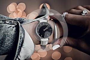 Beautiful watch on woman hand