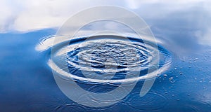 Beautiful water waves and ripples from a drop falling into a water surface of a lake