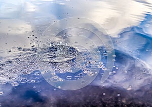 Beautiful water waves and ripples from a drop falling into a water surface of a lake