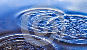 Beautiful water waves and ripples from a drop falling into a water surface of a lake