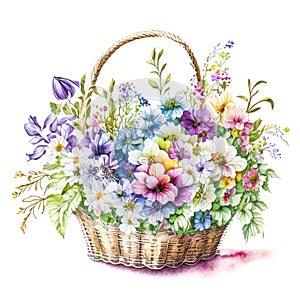 Beautiful Watercolor arts of flowers pastel in container on white background