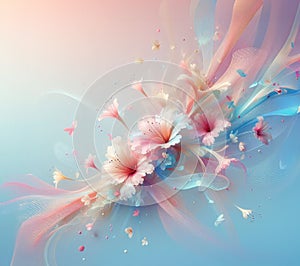 Beautiful watercolor background with flowers. Pastel colors. Spring.