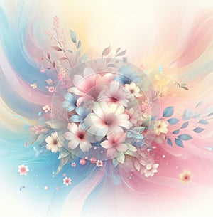 Beautiful watercolor background with flowers. Pastel colors. Spring.