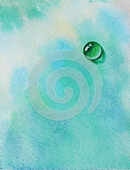 Beautiful watercolor background with water drop blue green