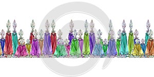 Beautiful watercolor colored glass bottles for perfume and elixirs in fantasy games, in the alchemy laboratory, for