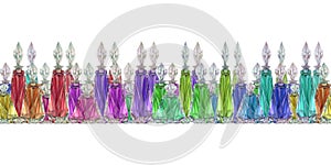 Beautiful watercolor colored glass bottles for perfume and elixirs in fantasy games, in the alchemy laboratory, for