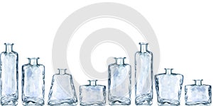 Beautiful watercolor empty glass bottle for perfume and elixirs in fantasy games, in the alchemy laboratory, for magic