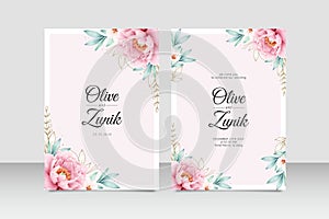 Beautiful watercolor and hand drawn floral on wedding invitation template