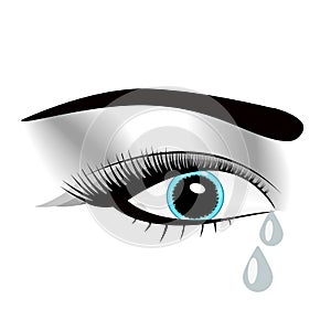 Beautiful watercolor illustration with crying eyes. Black illustration. Women s watery eyes. Eyes with flowing mascara on isolated