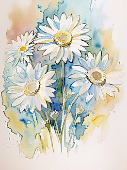 Beautiful watercolor illustration of daisies. photo
