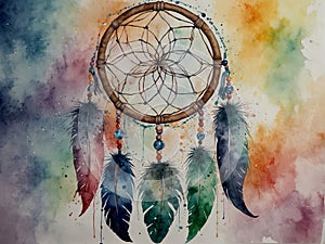 Beautiful watercolor image of dream catcher home decoration AI Computer Generated Image