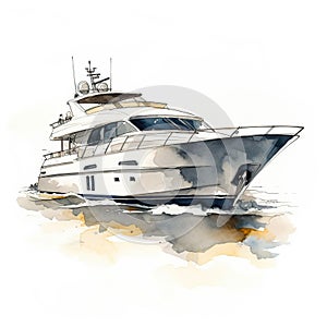 Beautiful watercolor luxury yacht on ocean water background. Created with generative Ai