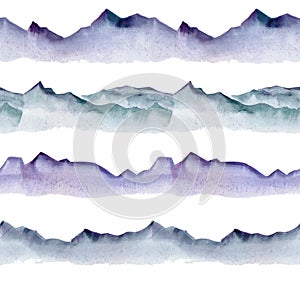 Beautiful Watercolor Mountains. Set of hand-drawn watercolor elements. Collection of diverse blue-green mountains or stones.
