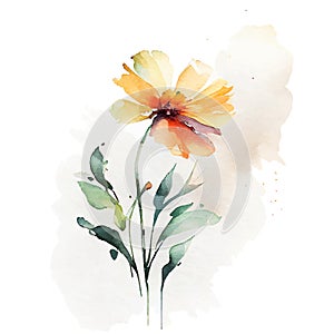 Beautiful Watercolor Painted Flower Cutout on white background Generative AI