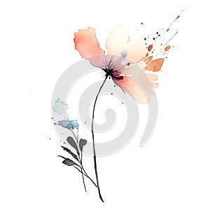 Beautiful Watercolor Painted Flower Cutout on white background Generative AI