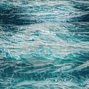 Beautiful watercolor painting of ocean water in shades of blue
