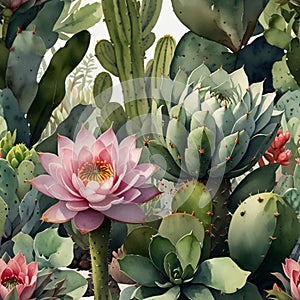 Beautiful watercolor painting of suculent and cactus plants in Scandinavian style AI Computer Generated Imag
