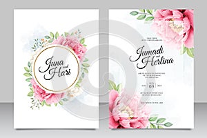 Beautiful watercolor peonies wedding invitation photo