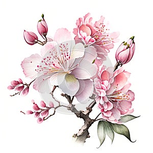 Beautiful watercolor of pink sakura blossom or chrry blossom on white background