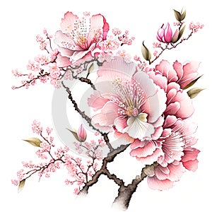 Beautiful watercolor of pink sakura blossom or chrry blossom on white background