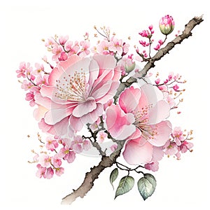 Beautiful watercolor of pink sakura blossom or chrry blossom on white background