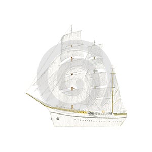 Beautiful watercolor retro white sailing ship with set sails. Cruise. Sailing, Yacht, sloop, schooner, Windjammer, clipper photo