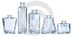 Beautiful watercolor vintage empty glass bottles for perfume fantasy games, in the alchemy laboratory, for magic potions