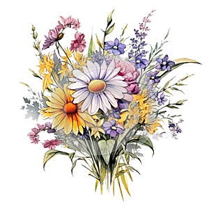 beautiful watercolor wildflowers bouquet with multiple flowers