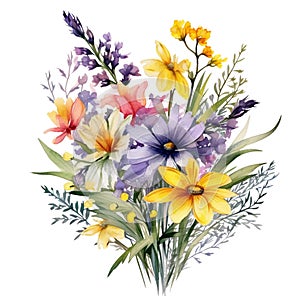 beautiful watercolor wildflowers bouquet with multiple flowersWatercolor for decoration