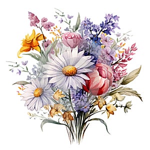 beautiful watercolor wildflowers bouquet with multiple flowersWatercolor for decoration