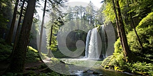 Fresh waterfall in deep forest photo