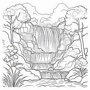 Beautiful Waterfall Coloring Pages With Strong Outlines