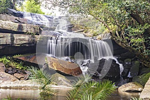 Beautiful waterfall in the deep jungle.