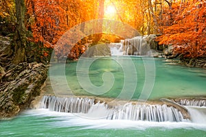 A beautiful waterfall deep in the tropical forest.