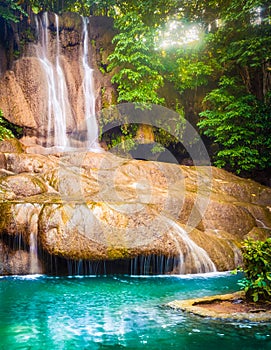 Beautiful waterfall at Erawan national park, Thailand