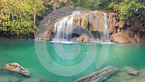 Beautiful waterfall at Erawan national park, Thailand. Panorama