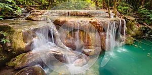 Beautiful waterfall at Erawan national park, Thailand. Panorama