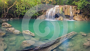 Beautiful waterfall at Erawan national park, Thailand. Panorama