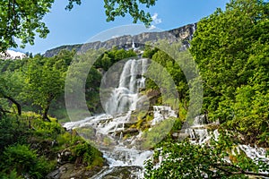 Beautiful waterfall flushing down a mountainside in Norway