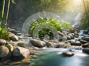 beautiful waterfall in the forest.