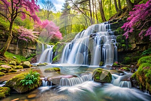 The beautiful waterfall in forest, spring, long exposure